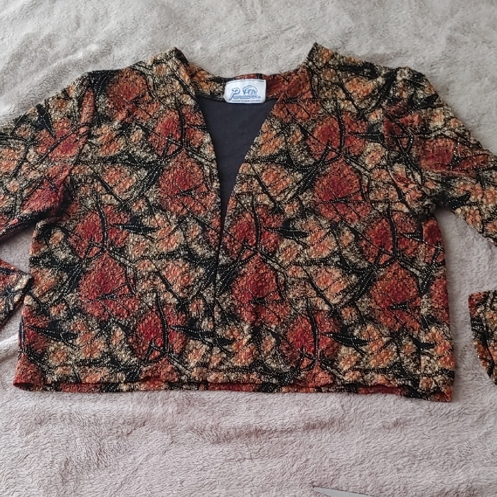 Panache Textured Open-Front Bolero in Rust, Black & Cream
